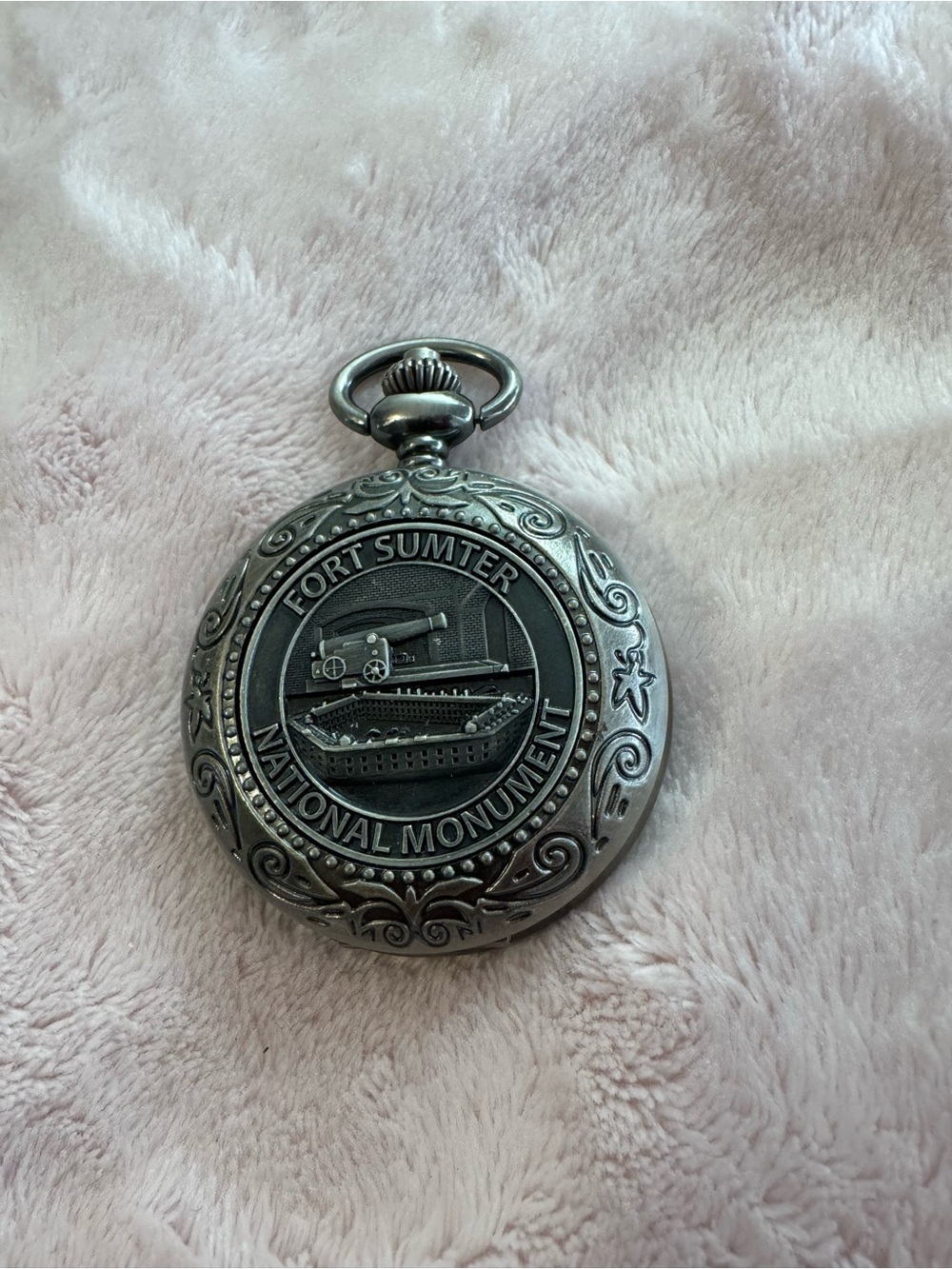Vintage Fort Sumter National Monument Commemorative Pocket Watch - Silver Tone